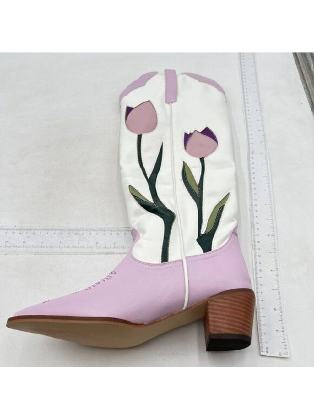 Women's Cowboy Boots Cowgirl Western Mid Calf Boots with Embroidery White Purple